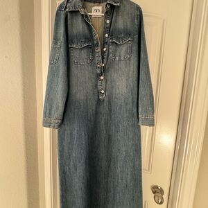 Zara Blue Denim Shirt Dress